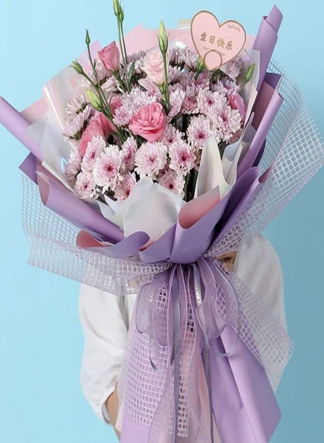 OUKEYI Double-sided two-color 20 pieces of flower bouquet wrapping paper, 23.6x23.6 inch waterproof wrapping paper, holiday gift packaging supplies (Lilac Purple+Nude Powder) - Image 5